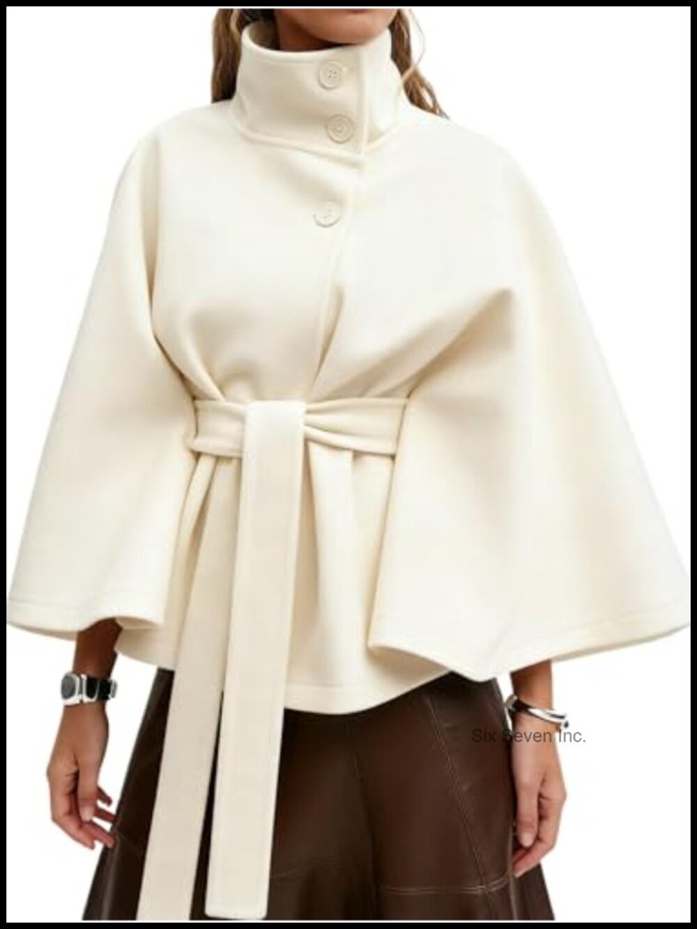 Wool Blend Cape Coat Cropped Poncho Peacoat Batwing Sleeve Winter Outerwear